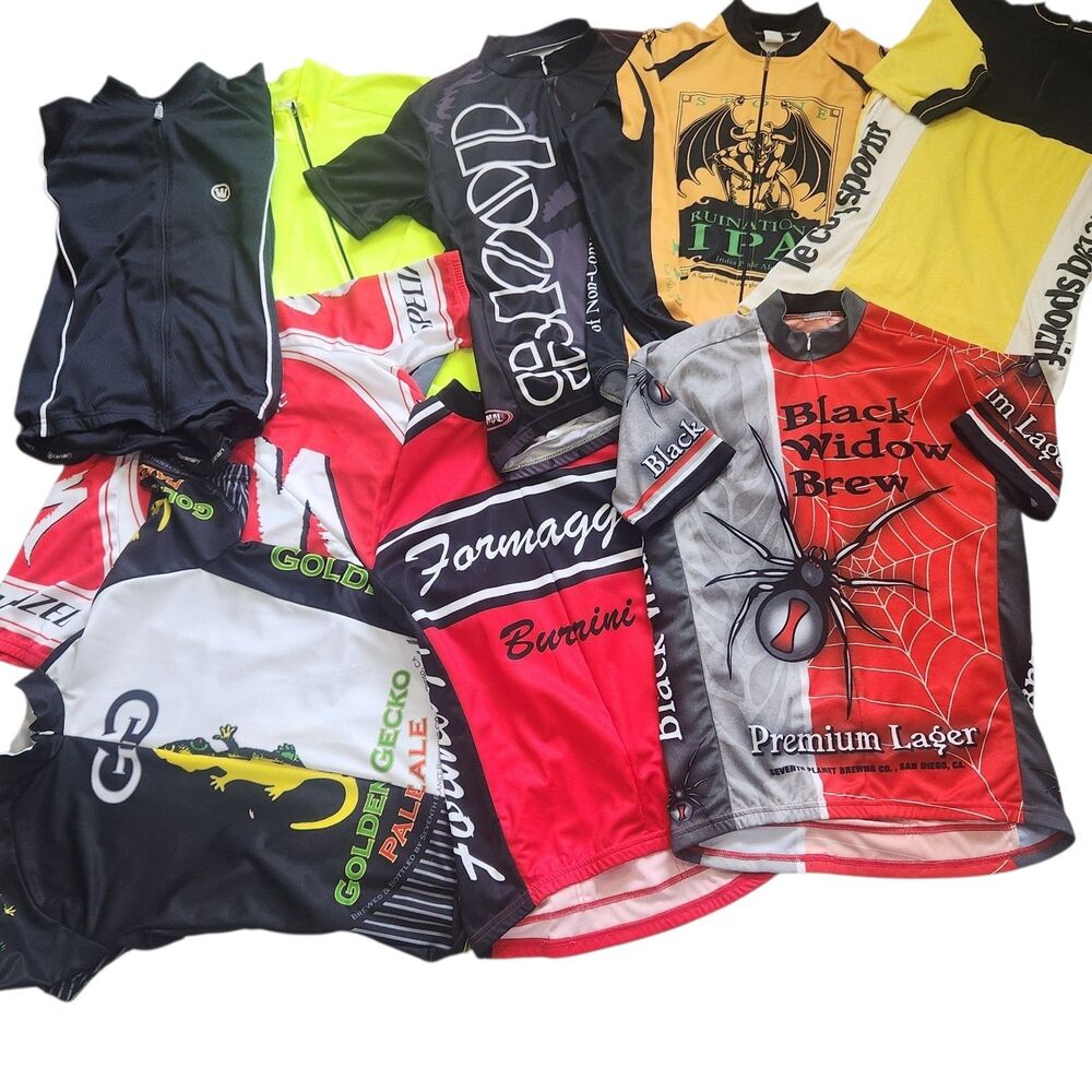 Lot of 9 Mens Cycling Jerseys M Vintage Beer Graphic Specialized Bike Shirts